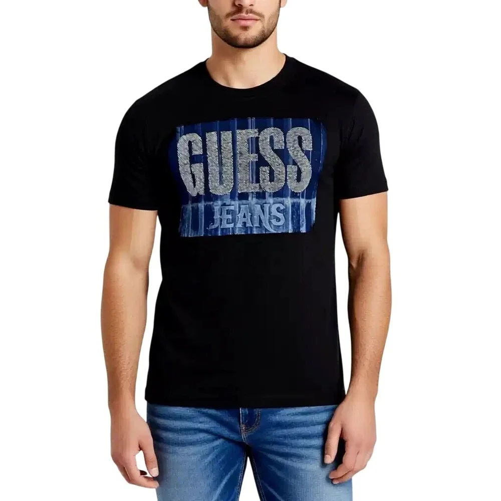 GUESS Mens Graphic Logo T-Shirt Black Short Sleeve Crew Neck Size L NWT - Picture 1 of 6
